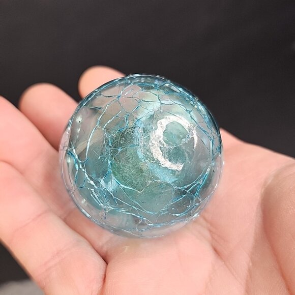 Crackle Glass Pair Christmas Ornaments 2pcs Blue And Gold - Picture 10 of 11